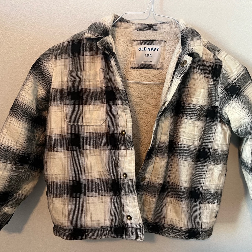 Old Navy Kids Checkered Sherpa lined Jacket - Black and White